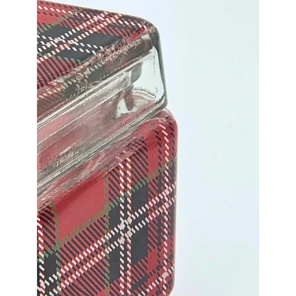 Plaid Glass Candy Jar – Holiday Treat Container, Vintage‑Style Christmas Storage